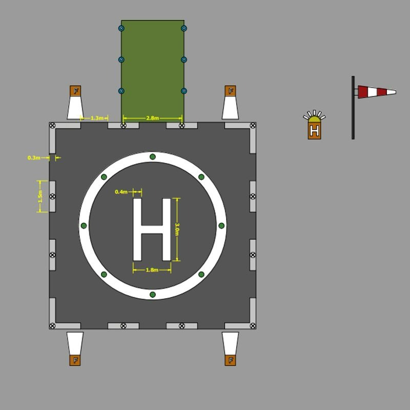 Heliport lighting system with TLOF, FATO, floodlights and TAXI