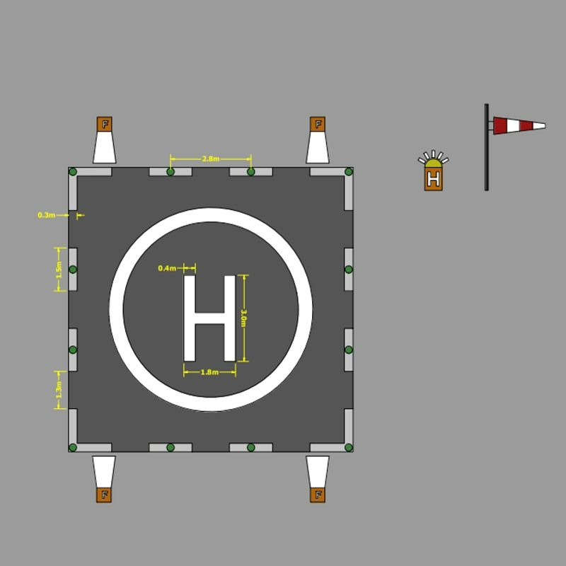 Heliport lighting system with perimeter lights and floodlights