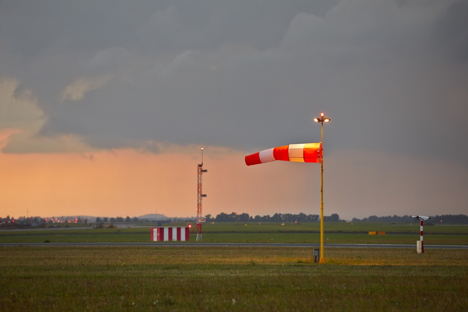 Illuminated windsock in airfield Illuminated windsock in airfield